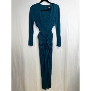 HANEY Teal Blue Cut Out Twist Front Sara Gown Dress Long Sleeve Size 8 $850
